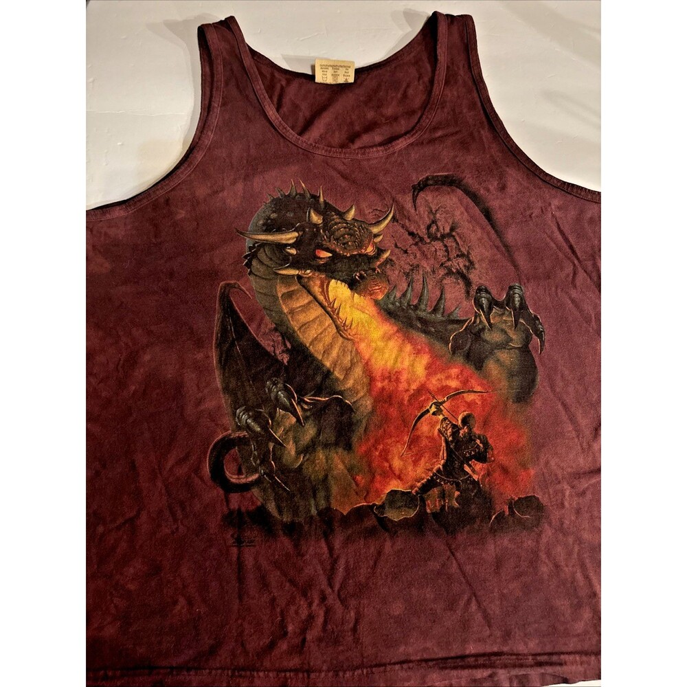 The Mountain Dragon Tank Top Mens 2XL Burgundy Vintage 2005 Tie Dye Fantasy Y2K
